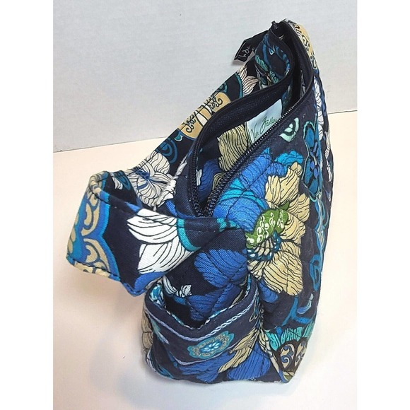 Vera Bradley MOD FLORAL BLUE Zip Purse Shoulder Bag Baguette Side Pockets - Picture 8 of 8